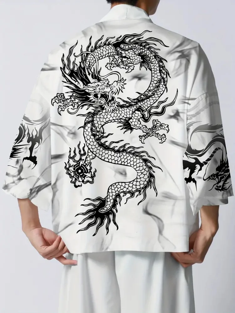 Trend Fashion Japanese Summer Kimono Red Lotus Dream Bong Xian Print Traditional Kimono Casual Loose Cardigan Short Sleeve