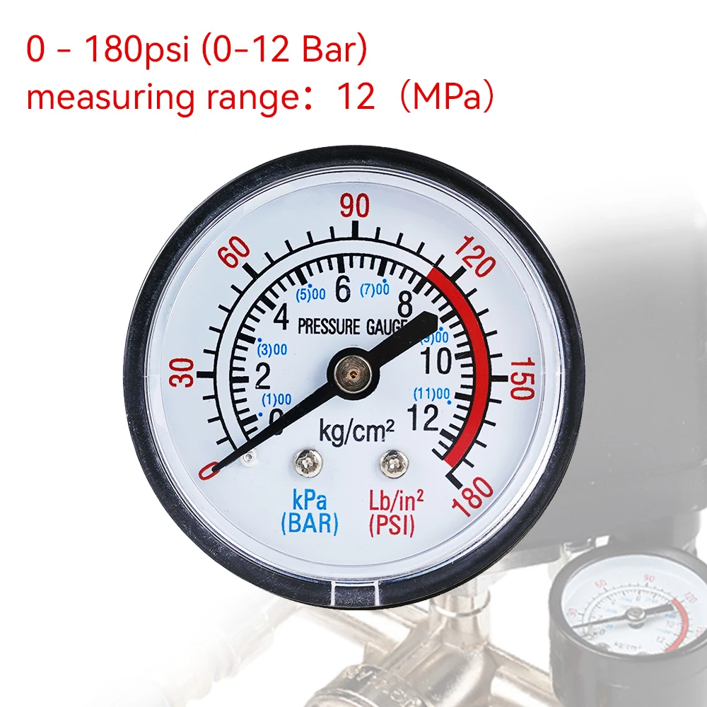 Luftdruck messer Kompressor pneumatisches Hydraulik flüssigkeits manometer 52mm Gewinde 1/4 0-12bar/0-180psi Mess manometer – Detail 4