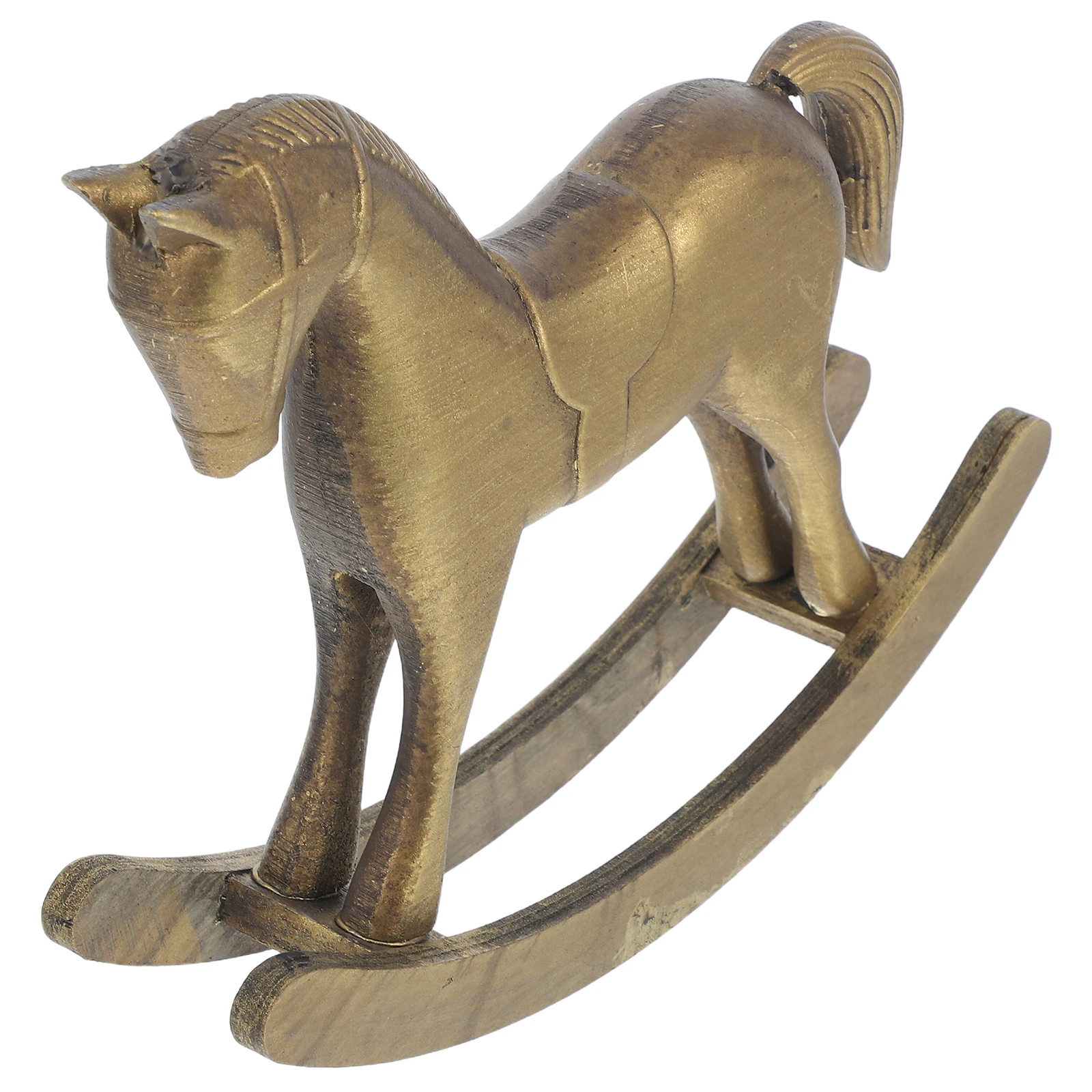 

Puppet Rocking Horse Statue for Home Decor Desktop Golden Wood Animal Decoration
