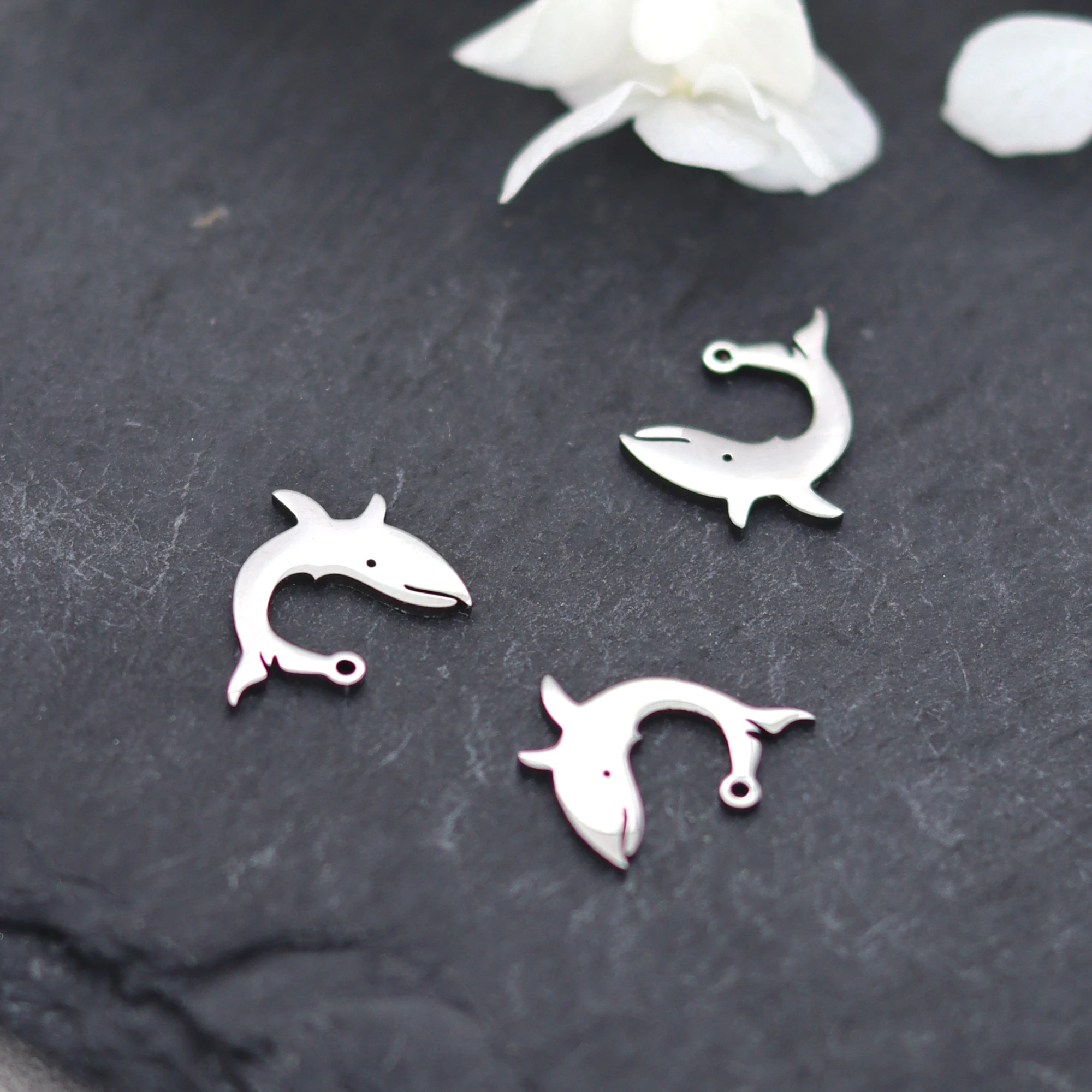 3pcs Charms Shark Fish Stainless Steel Sea Animal Pendants DIY Crafts Making Findings Handmade Jewelry