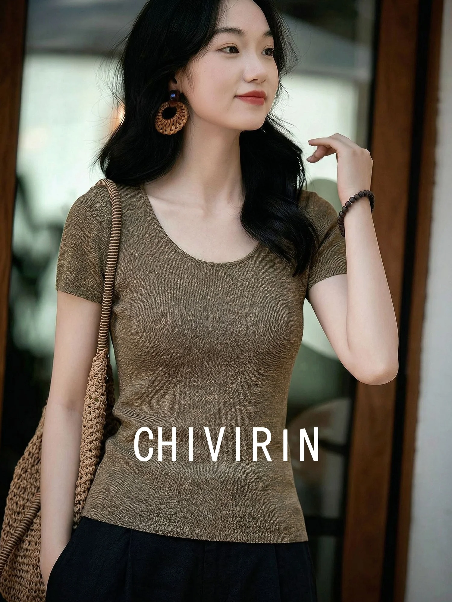 

Женская футболка Chivirin Slim Fit с круглым вырезом и короткими рукавами, однотонная, летняя, модная, простая, универсальная, повседневная.