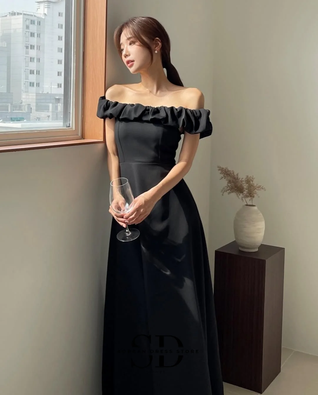 Sondr Elegant Black Boat Neck Evening Dresses Korean Style Customized A Line Women Party Dresses Prom Dresses