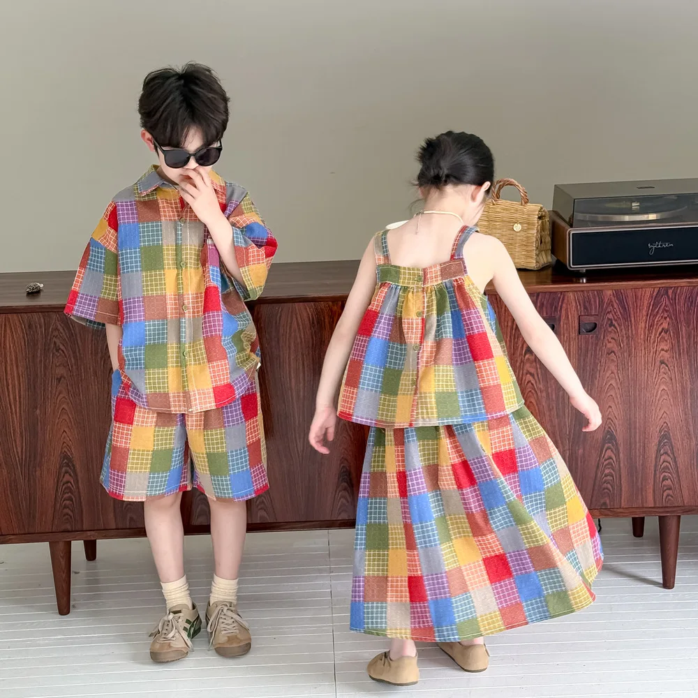 Vacation Brother Sister Siblings Matching Sets Clothes Twin Clothing Child Boy Shirts Shorts Outfits Girls Vest Skirts Suit  123