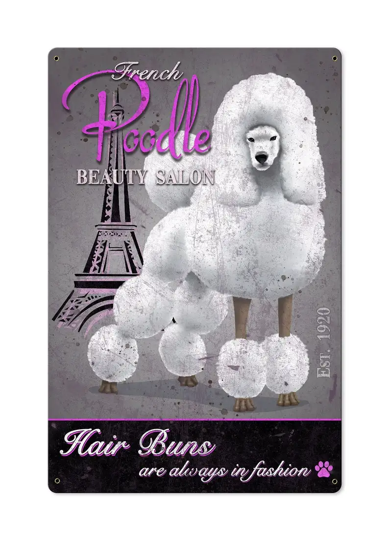 Animal French Poodle Dog Vintage Metal Poster Home Decor Retro Tin Sign For Pub Bar Club Decor Plate Poodle Wall Plaque 8x12inch