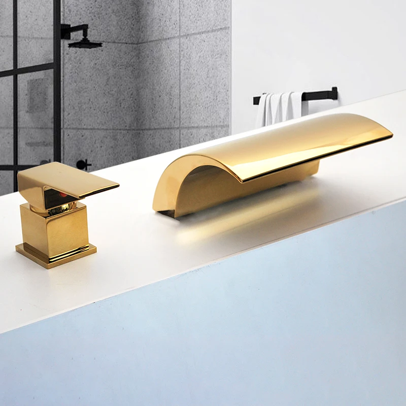 

Widespread Bathtub -Wash Basin Mixer Hot and Cold Water Control -Valve Faucet Deck Mounted Valve Tap G1/2" Gold/Chrome/Black