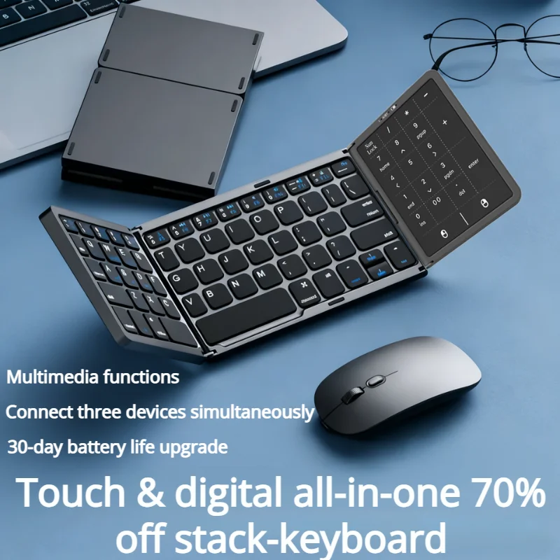 

2026 New Three-Fold Folding Bluetooth Keyboard With Touchpad Portable Foldable Keyboard For PC Mac Smartphone IPad