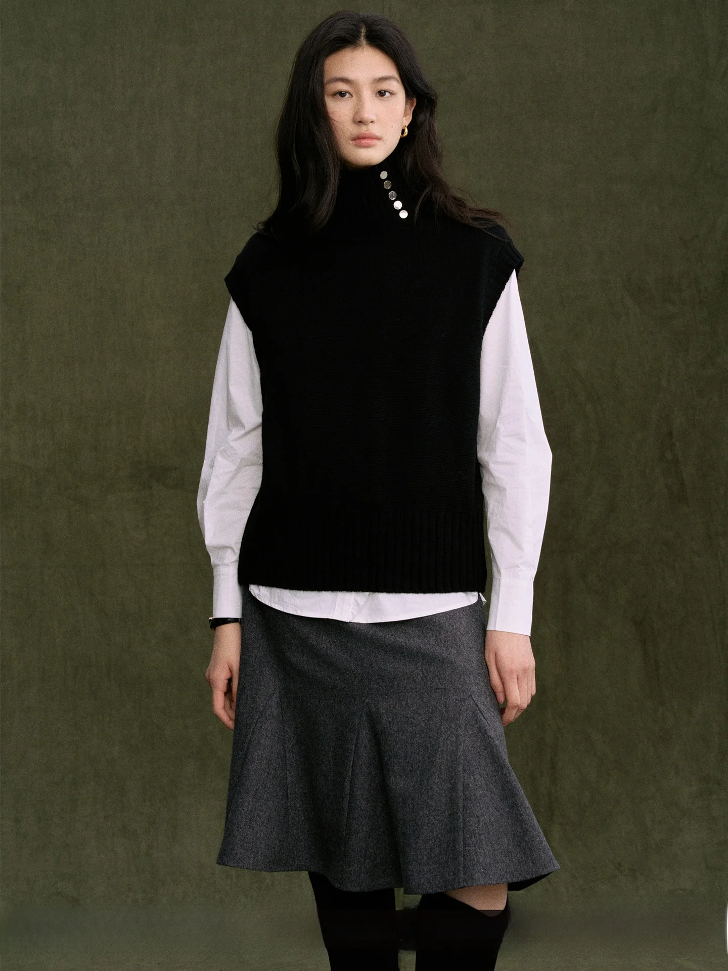 

Jicouture High Collar Woolen Vest Women's Autumn Winter Warm Commute Sle Knitted Top Svel Faion Inner Wear