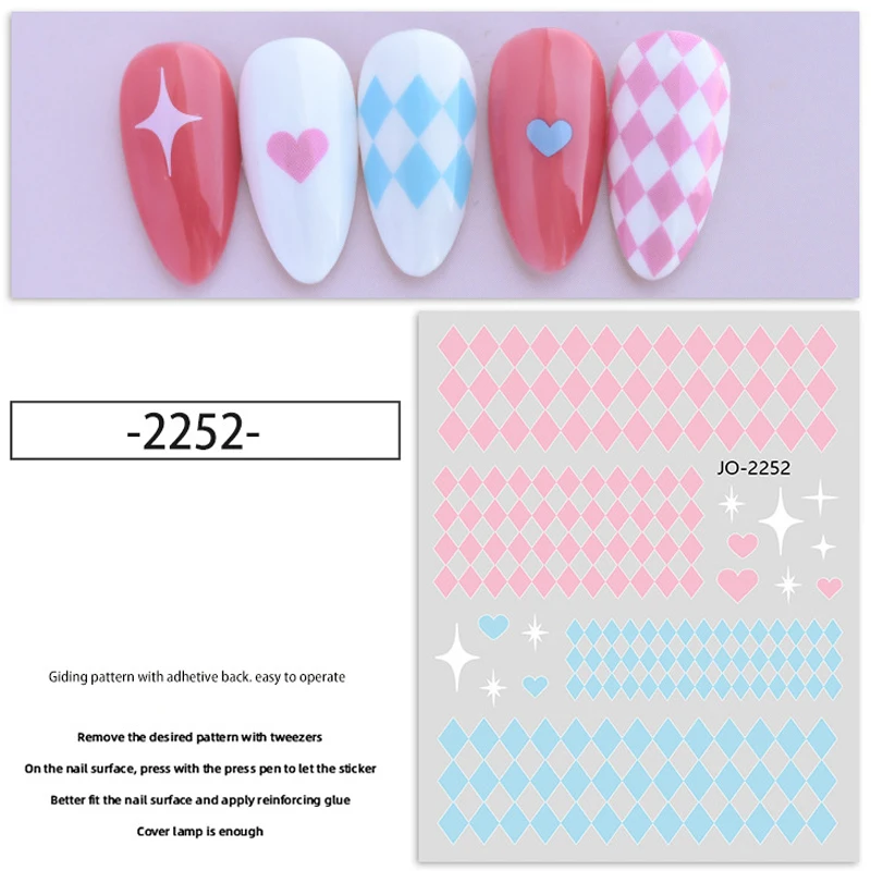 3D Fashion Nail Art Sticker Manicure Designs adesivo autoadesivo con motivo a scacchi a rombo di colore di alta qualità