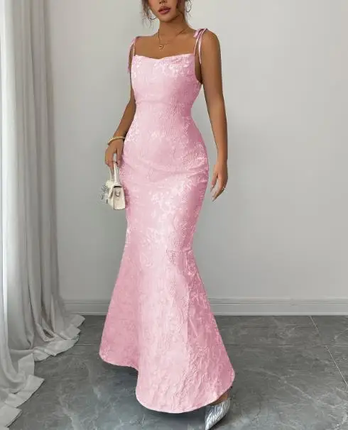 ชุดเดรสทรงเมอร์เมดสายเดี่ยวผ้าลูกไม้สำหรับผู้หญิง ดีไซน์ผูกไหล่เก๋ไก๋ ให้ลุคสง่างาม