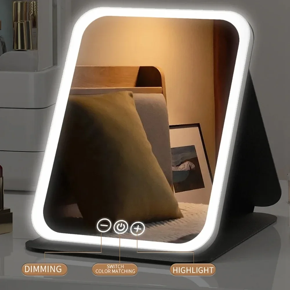 

GGbingo vanity mirror LED fill light with touch screen USB rechargeable 3-tone light portable folding mirror