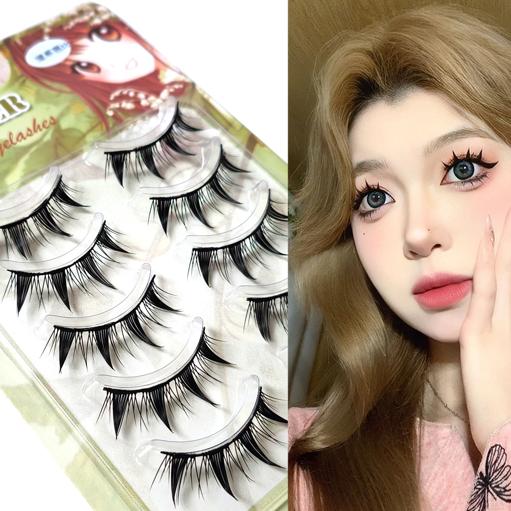 5 Pairs Flase Eyelashes Long Thick Little Devil Cosplay Cat Eye Eye Lashes Natural Black Band Cross Handmade