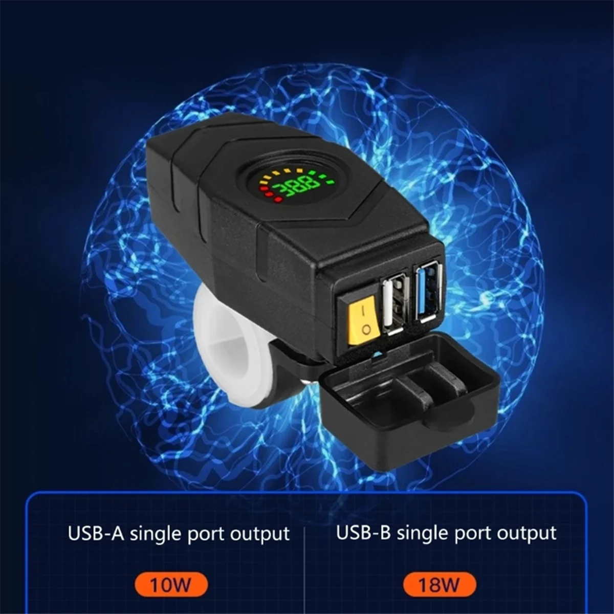 

C1FB 20-80 В USB-зарядное устройство для руля электронного велосипеда 24 В 36 В 48 В 60 В QC3.0 Адаптер быстрого зарядного устройства (синий свет)