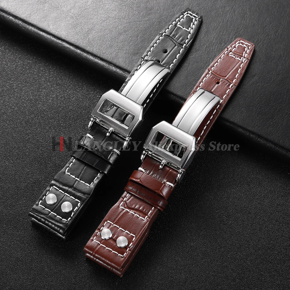 Ремешок из воловьей кожи 20 мм 21 мм 22 мм для IWC Pilot Watch Band Складная пряжка Мужчины Женщины Коричневый Черный Деловой Часы Браслет