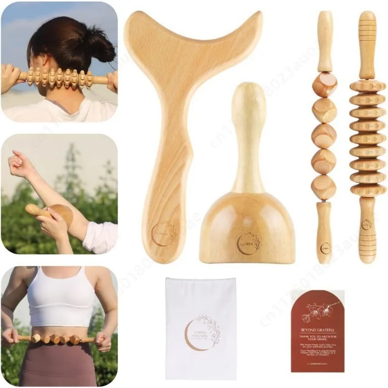 Wooden Massage Tool Set Muscle Relax Deep Tissue Point Therapy Gua Sha Board Body Sculpting Tool Kit