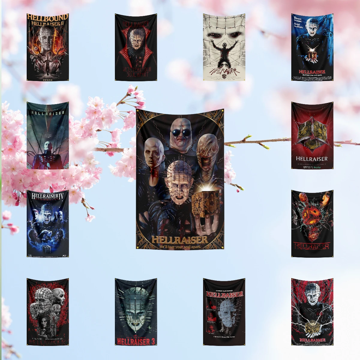 Horror Movies Flag for The H-He-ll-ra-is-er Fans fade resistant Banner Custom Image Scary Yard Wall Hanging Decor