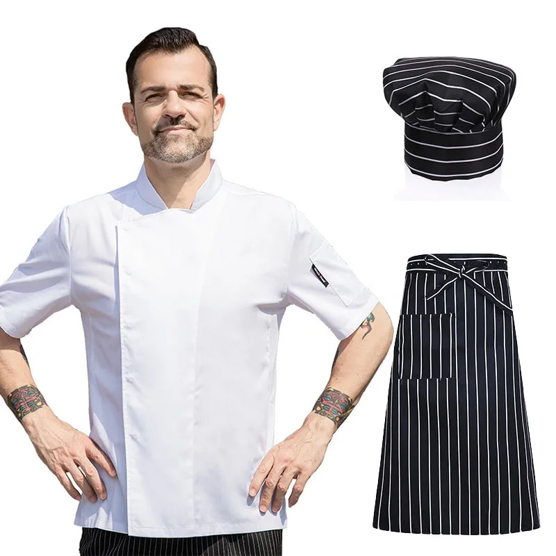 Summer Chef Uniform Short Sleeve Restaurant Hotel Waiter Shirt Breathable Catering Kitchen High-End Cook Jacket Three-Piece