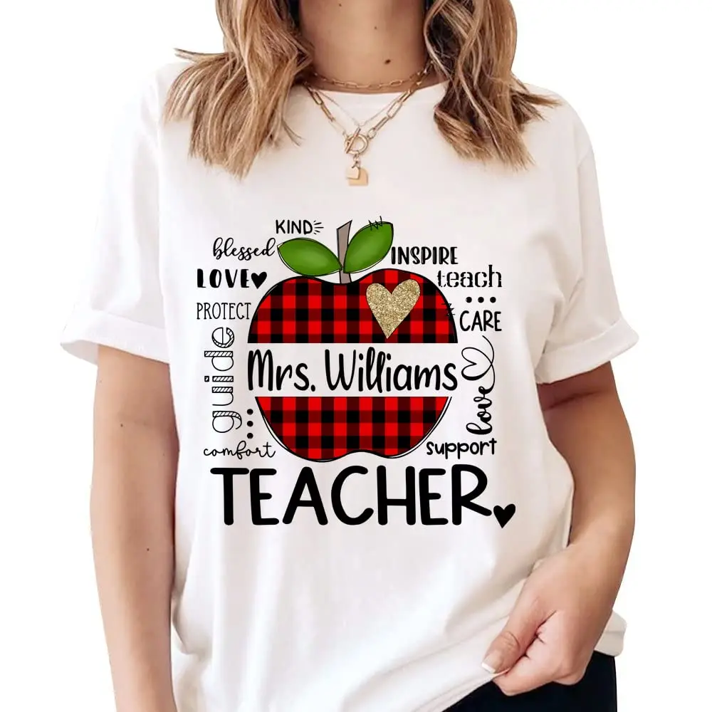 Personalized Teacher Shirts Teacher Appreciation Leopard Buffalo Plaid Cute Top Tees for Teachers Day Gift