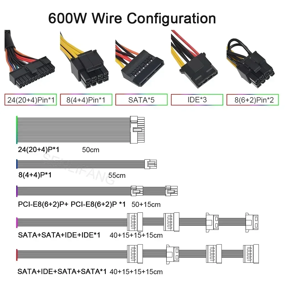 JULONGFENGBAO Atx Fonte 400W 600W RGB Colorful PSU 110/230V 24Pin 12V Desktop Video Game Power Supply Source