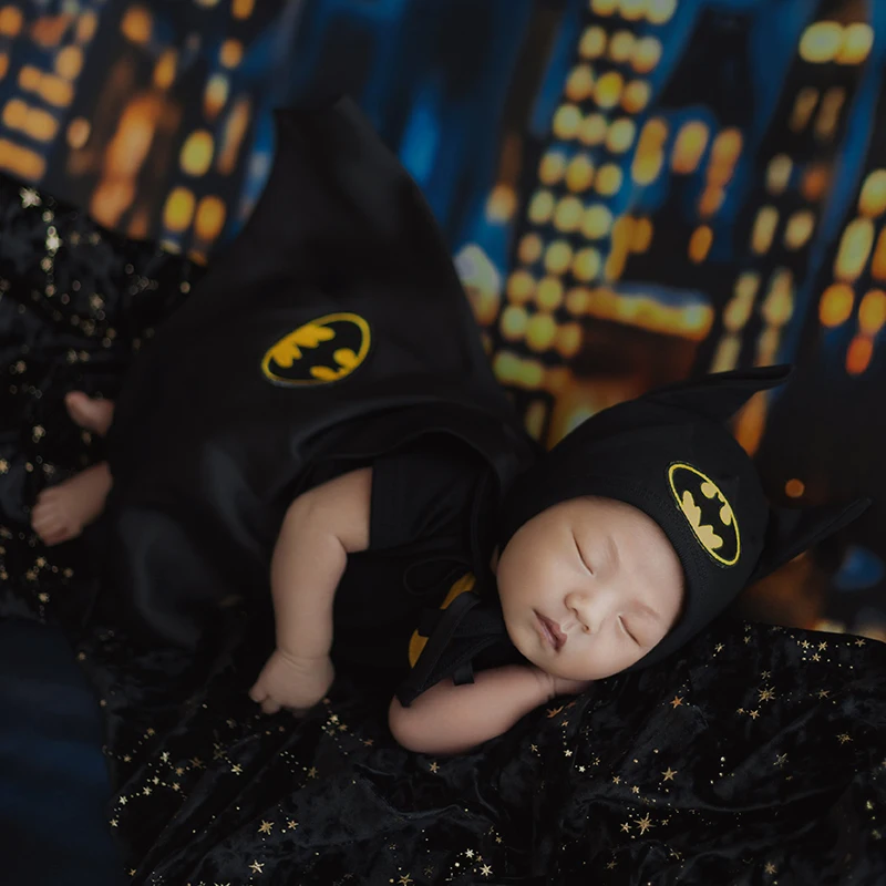 Recém-nascido Fotografia Vestuário Set, Cool Caped Crusader Theme, Star Backdrop Blanket, Baby Posing Prop, Studio Photo Accessories