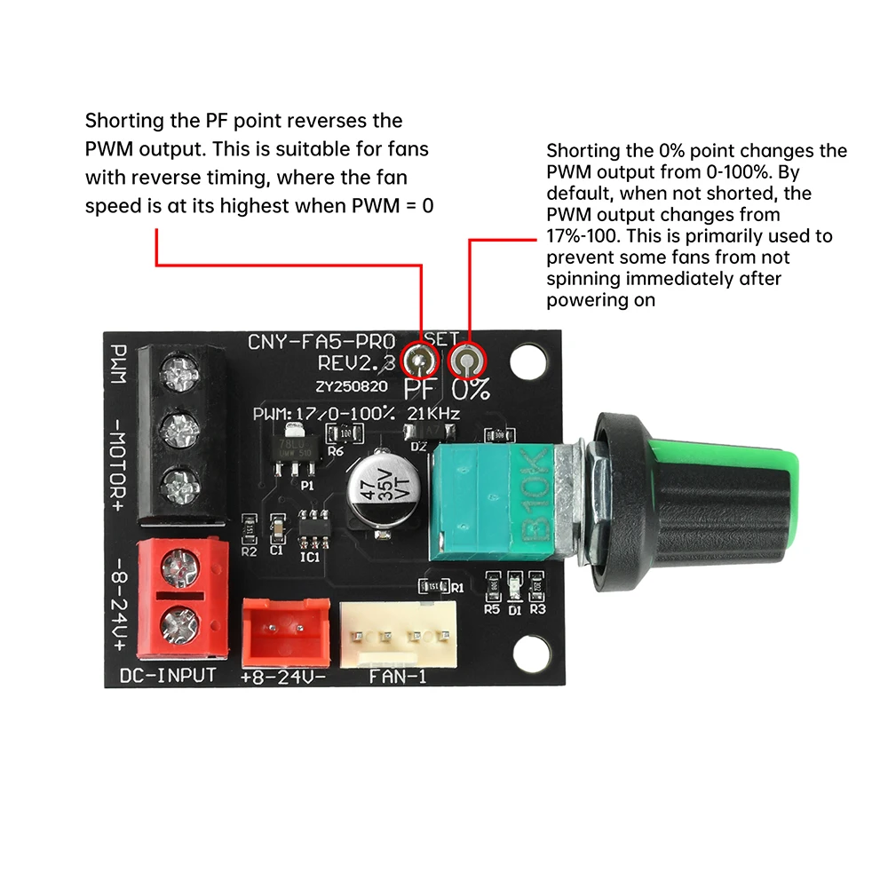 ترقية تيار مستمر 8-24 فولت 5A 4-سلك عالية الطاقة وحدة تحكم في سرعة المروحة لمحركات تيار مستمر بدون فرش PWM 0-100% 22 كيلو هرتز