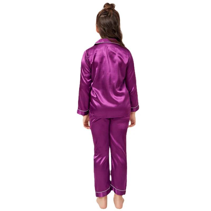 Retail Kids Children Pajamas Set Girls Boys Satin Silk Pajama Sets Girl Sleepwear Long Sleeve Top and Pants D70