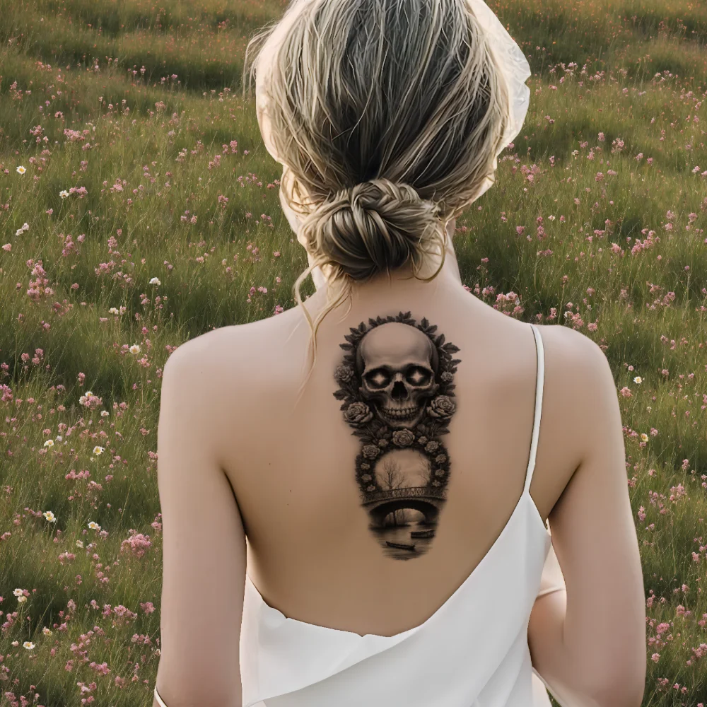 3pcs Temporary Tattoo Serpent Skull Black And Grey Realism Hooded Skull With Orb Skeletal Bird Realistic Temporary Tattoos For - view 4
