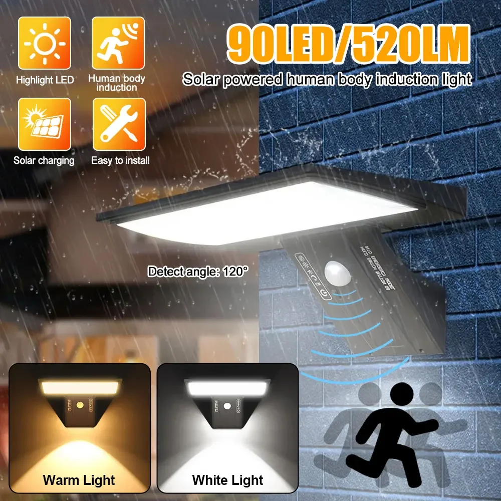 New Security Lights Solar Lights Outdoor Waterproof with Motion Sensor 4 Modes 90 LEDs Wall Lights for Porch Yard Garden