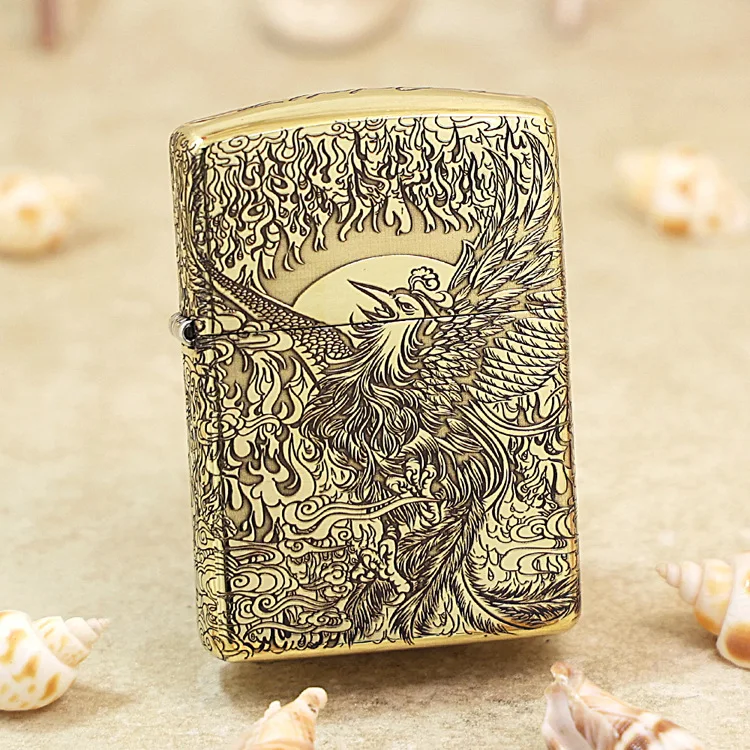 

Genuine Zippo Sculptured Phoenix oil lighter copper windproof cigarette Kerosene lighters Gift with anti-counterfeiting code