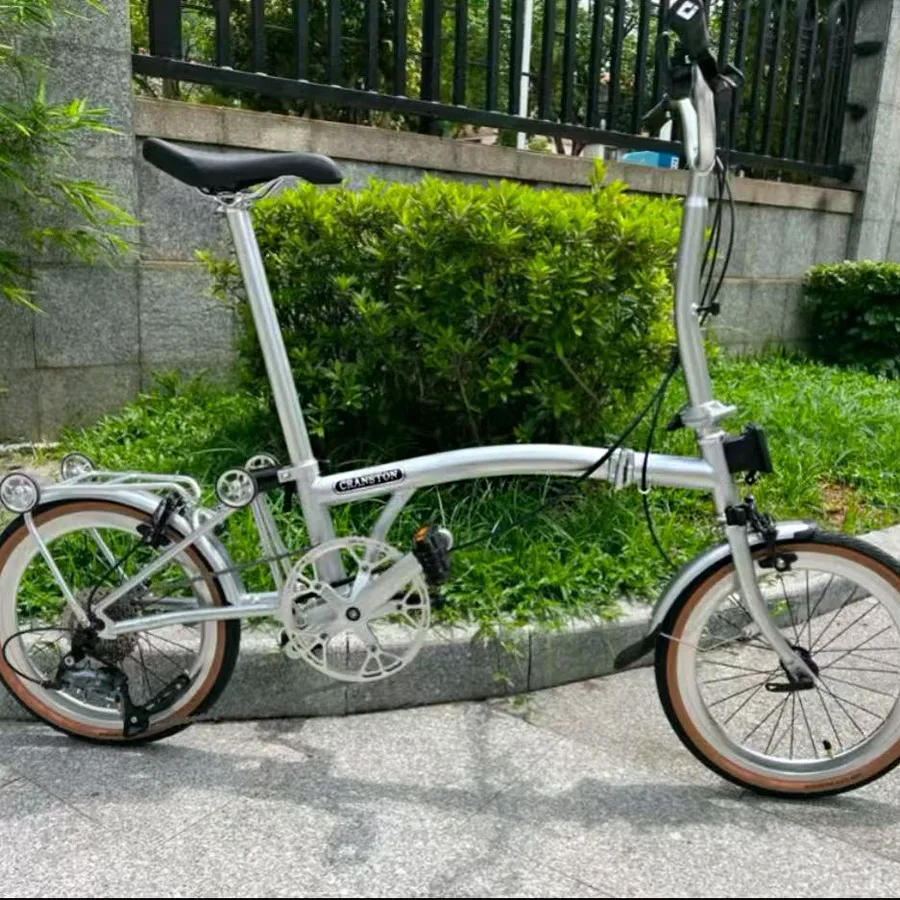 

CRANSTON 16 Inch 9speed Folding Bicycle Carbon Steel Three Fold Frame Retro Commuting Folding Bike for Adults Portable Bicycle