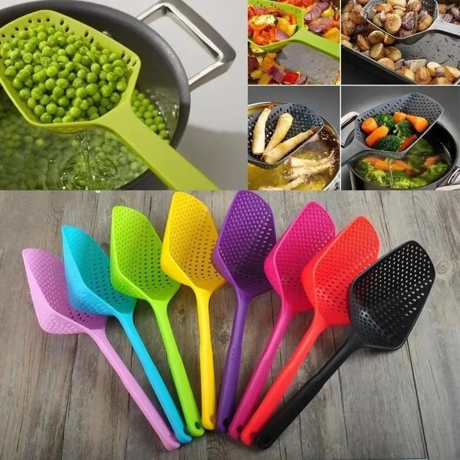 1 Pcs New Anti‑Scald Nylon Soup Ladle Skimmer Spoon Colorful Mesh Strainer Colander Filter Kitchen Cooking Accessories