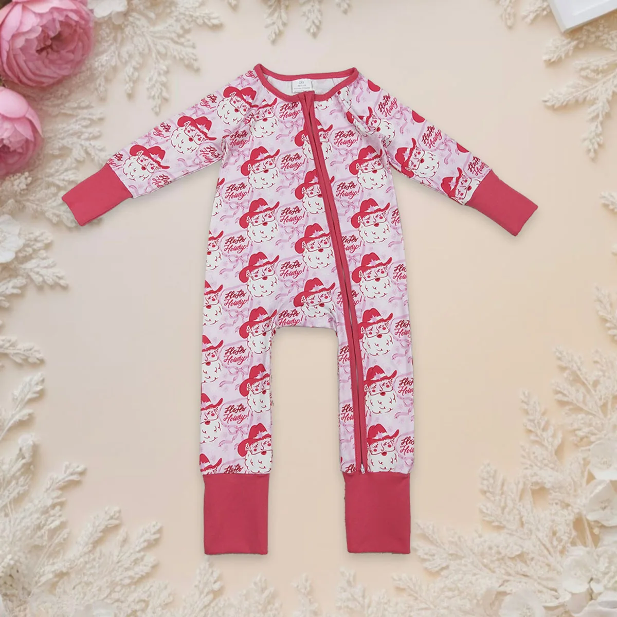 

Newborn Coverall Bodysuit Long Sleeve Zipper Jumpsuit Baby Girl Toddler Pink Bow Santa Christmas Kids One-piece Romper Wholesale