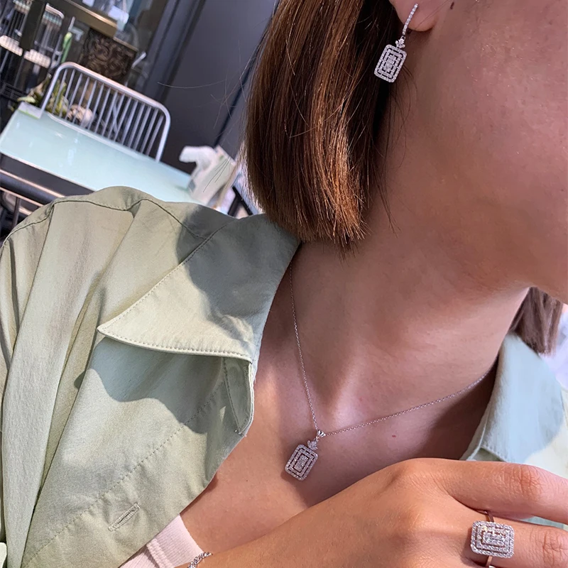 Aazuo Fine Jewelry 18K Orignal White Gold Natrual Diamond 0.55ct Jewelry Set Necklace with Chain Gifted For Women Senior Banquet