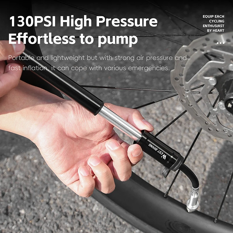 WEST BIKING Portable Bicycle Pump 130PSI High Pressure With Hose Presta Schrader Valve Aluminum Alloy MTB Road Bike Tire Pump