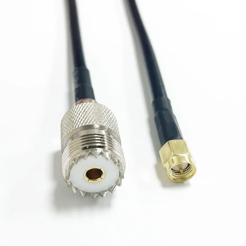 Адаптерный кабель SMA-SO 239, соединительный кабель SMA (штекер) - UHF (гнездо), коаксиальный кабель RG58