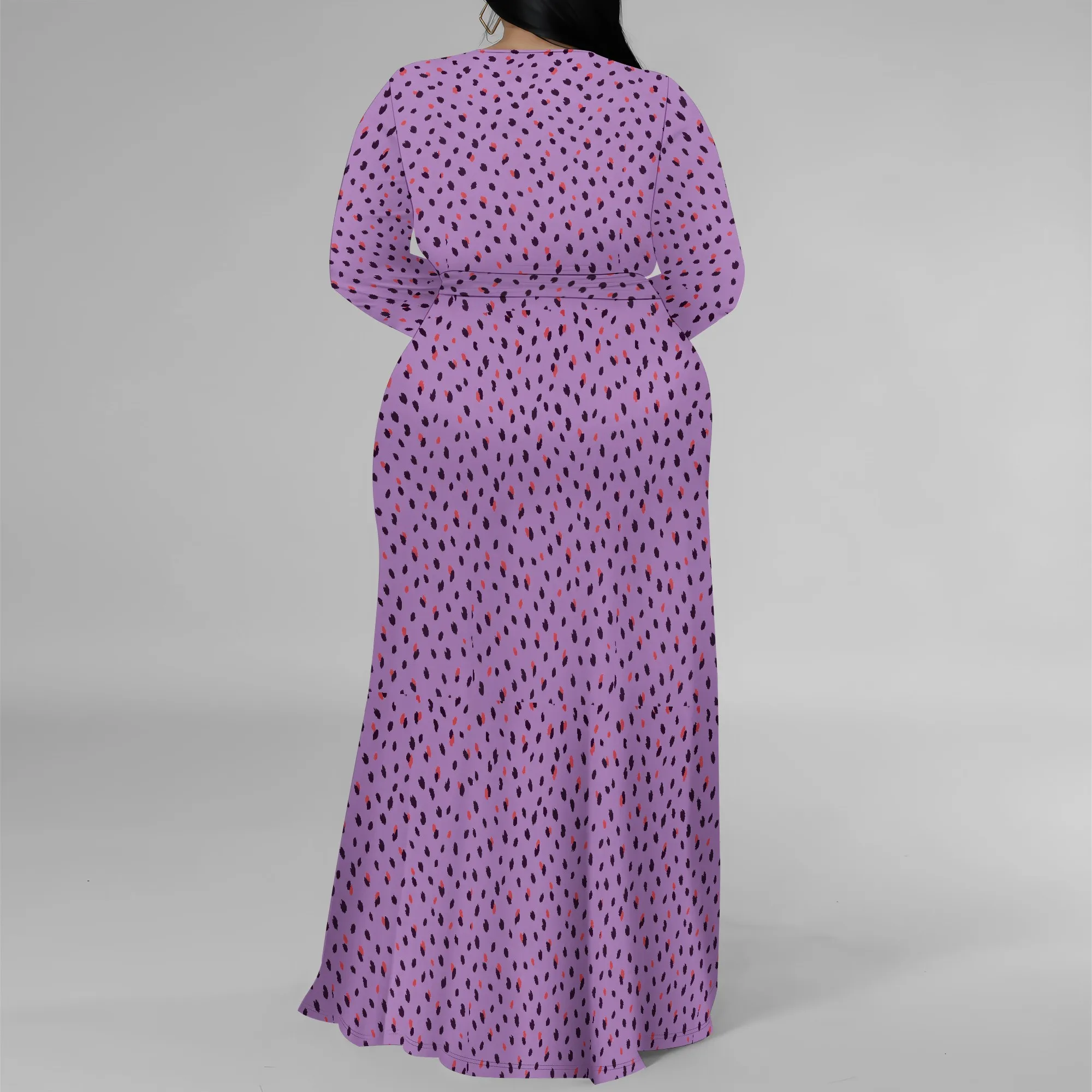 Abiti taglie forti da donna Abito lungo con stampa floreale con spacco fluido manica 3/4 con cintura