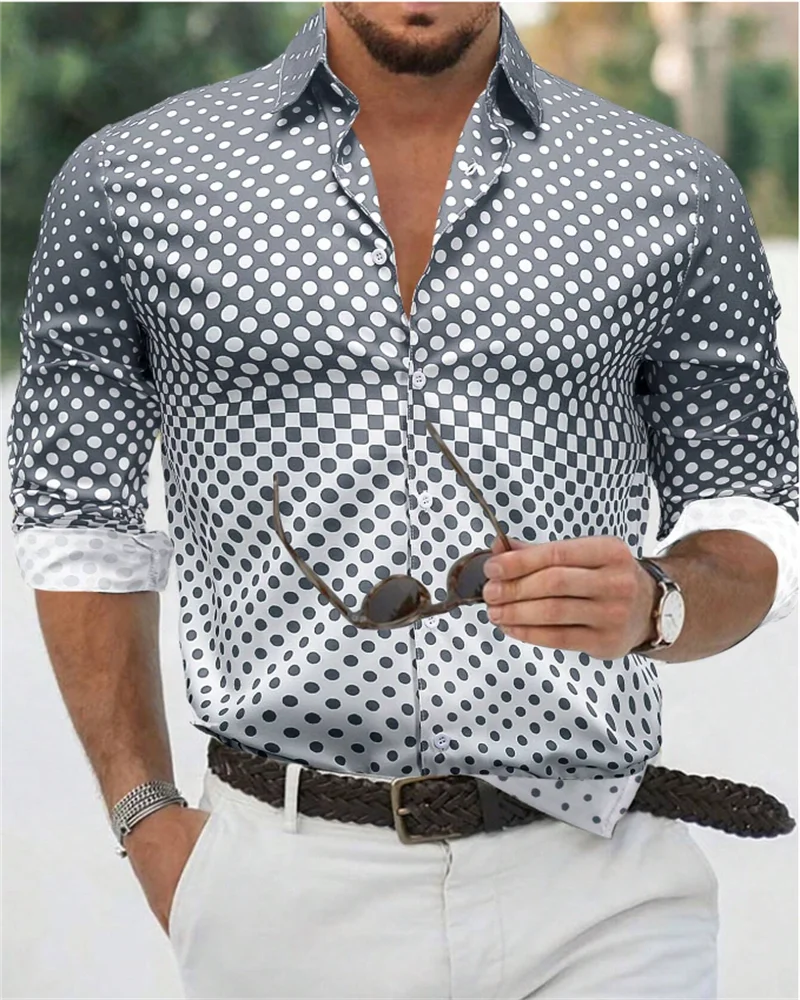 Abbigliamento da uomo alla moda camicia da uomo a pois con risvolto con bottoni camicia hawaiana estiva camicia a maniche lunghe per le vacanze di strada