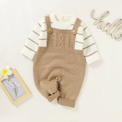 Newborn Baby Romper Knit Infant Boy Girl Jumpsuit Long Sleeve Autumn Children Kid Clothing 0-18M Fashion Striped Overalls Spring