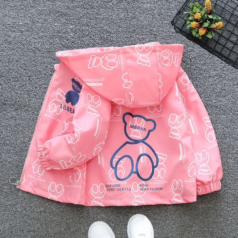 

2024 1-7 Years Baby Girls Jacket Spring And Autumn Casual Windbreaker Kids Outerwear Cute Rabbit Hooded Baby Coat Kids Clothes