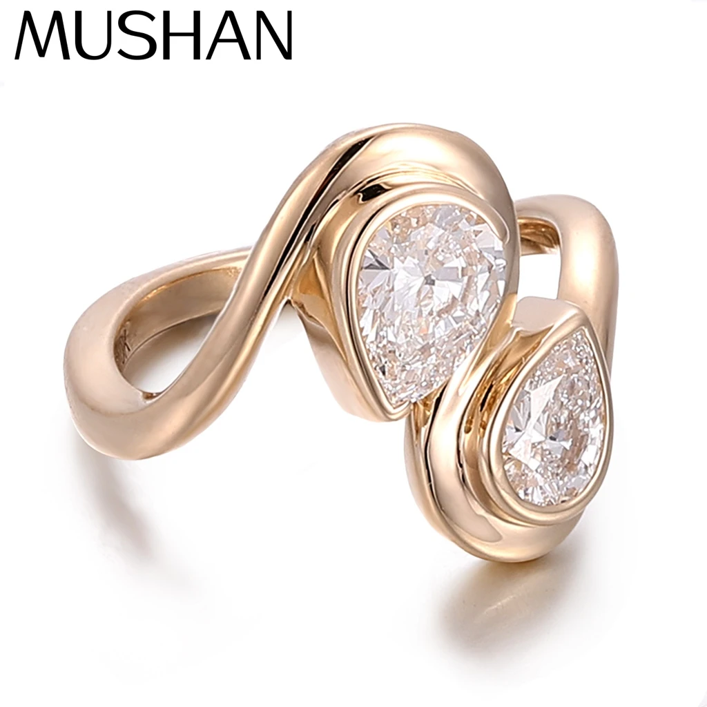 MUSHAN Bespoke Luxury Jewelry D Color VVS1 Level Pear Moissanite Diamond Ring Band For Women 10K 14K 18K Gold Rings Fine Jewelry