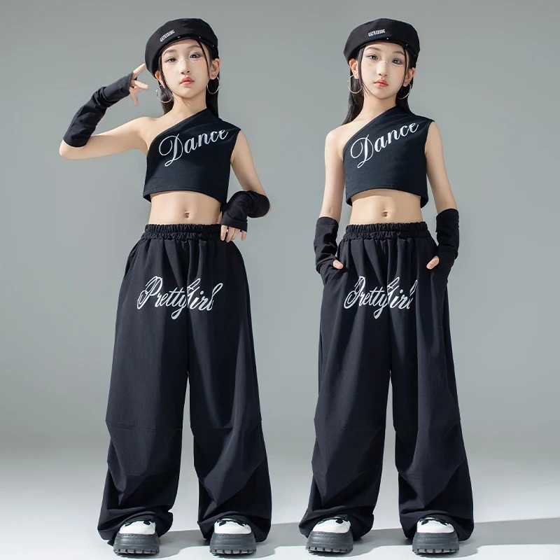 

Girls Kpop Stage Outfit Black Vest Shuffle Pants Children Performance Wear Hip Hop Street Dance Clothing Fashion Streetwear 3335
