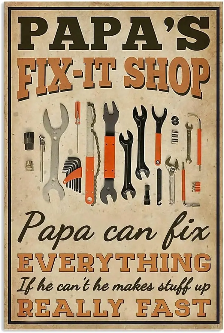 PapaS Fixit Shop Retro Metal Tin Sign