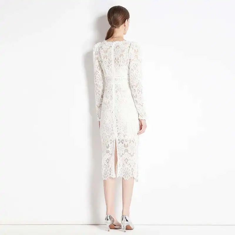 Summer Autumn Holiday 3D White Flower Embroidery Bridesmaid Wedding Dress Women Sheath Prom Evening Pencil Midi Dresses Black