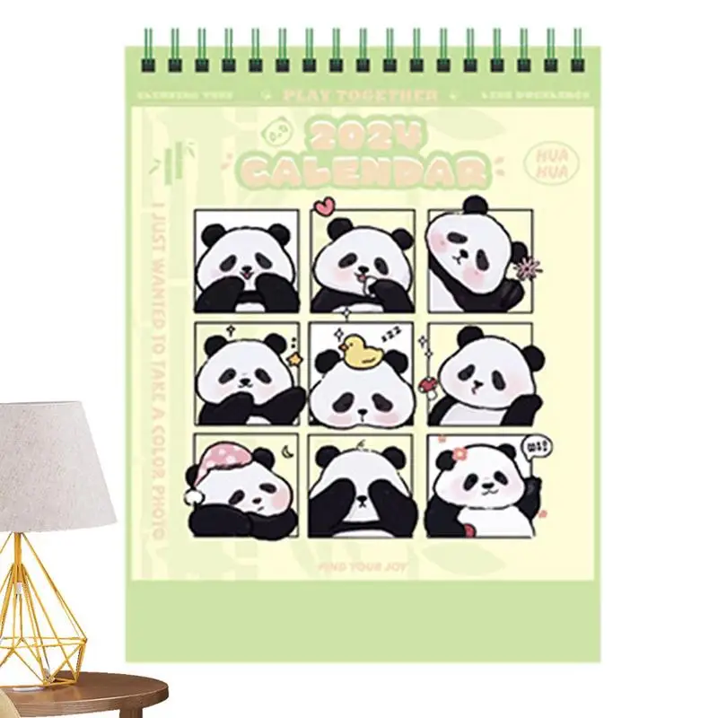 

Panda Desk Calendar Desktop Cartoon Panda Calendar Decor Metal Double Thread Bound Decoration Supplies For Desks Homes Offices