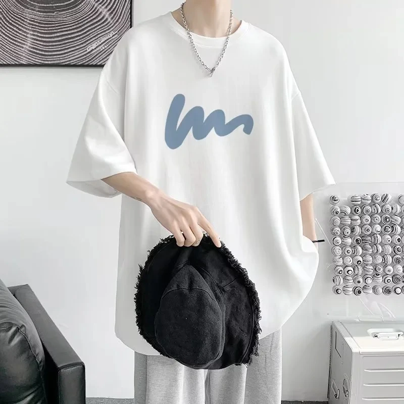 Korean Fashion Funny Letter Printing Men‘s T Shirts Summer Harajuku Casual Loose O-neck Oversize Women Short Sleeve Tops Tees