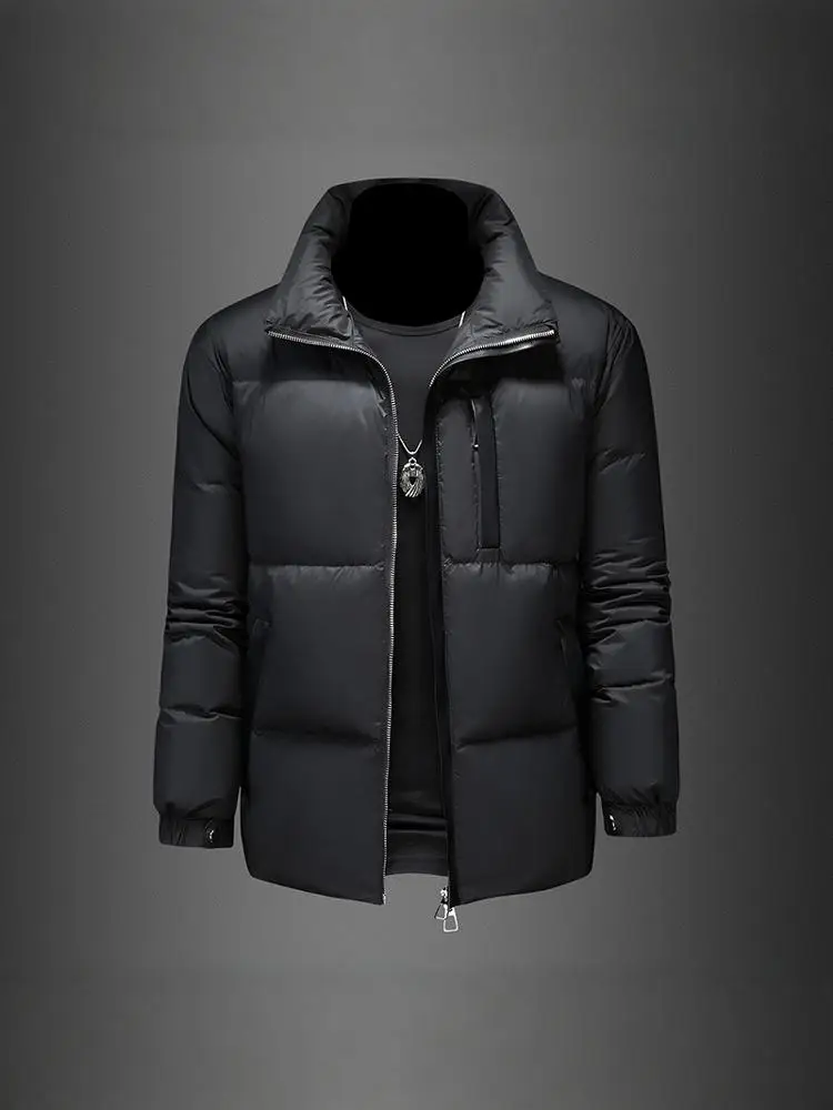 

Men's Thiened Stand Collar down Jaet Winter New Faion Warm Matching Leather Large Size Outerwear Trendy White Du down