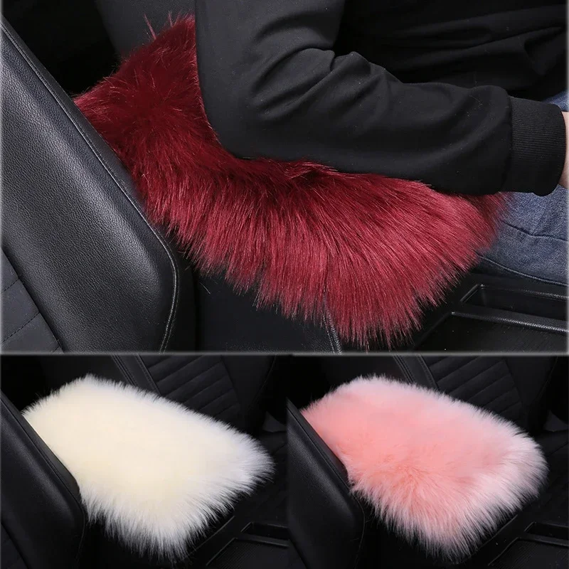 Car Central Armrest Pad Faux Fur Winter New Plush Armrest Pad Thickened Winter Artificial Wool Auto Interior Decor Accessories