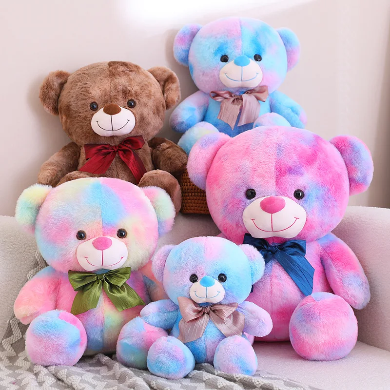 25/35/45cm Stuffed Lovely Bow Teddy Bear Plush Toys Cute Colorful Bears Pillow for Children Girls Birthday Valentine's Gifts