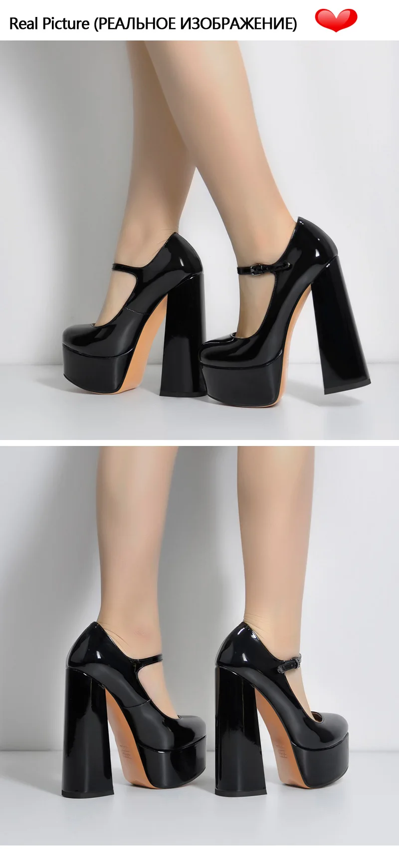 Onlymaker Women Pumps Mary-Jane Platform Black Pink Chunky 16CM High Heels Ankle Strap Dress Party Hoof Heel Plus Size Shoes