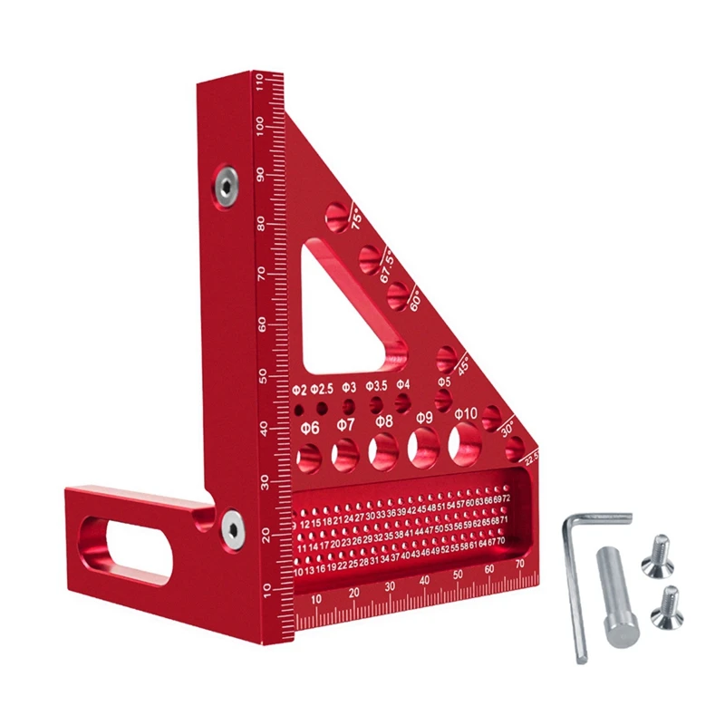 ABSJ-Woodworking Square Protractor, Woodworking Square With Dowel Pins,Aluminum Alloy Miter Triangular Ruler,Angler Scriber