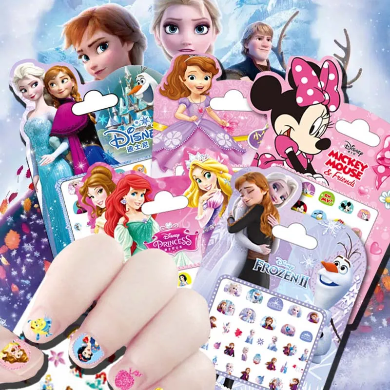 Frozen Princess 3D Nail Stickers Elsa Anna Nail Art Decals Mickey Minnie Figure Kids Cartoon Toys for Girls Disney Manicure Gift